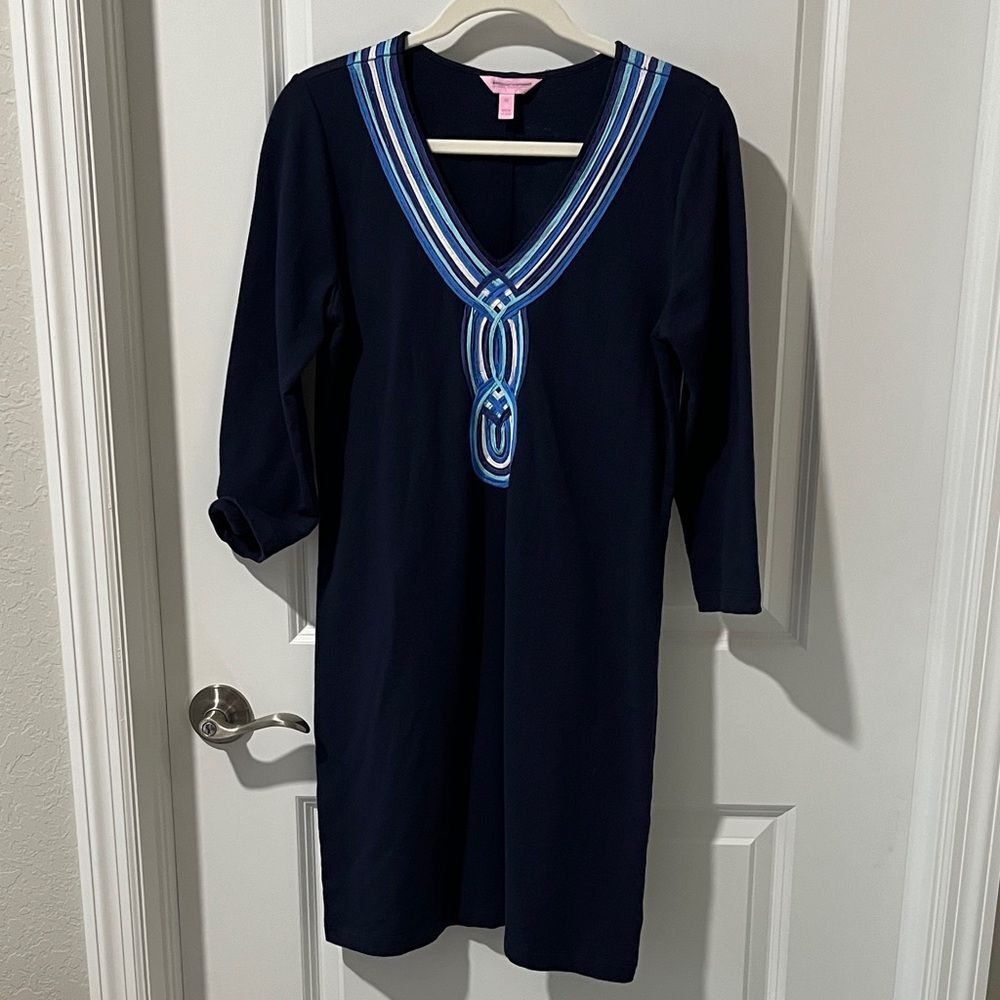 Lilly Pulitzer Clarkson True Navy Dress French Terry with White Accents SZ M